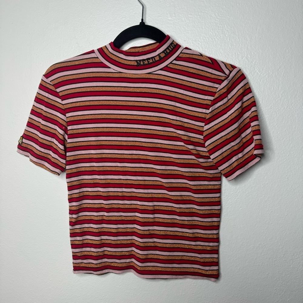 Teddy Fresh Pink Red Gold Striped Short Sleeve Tee